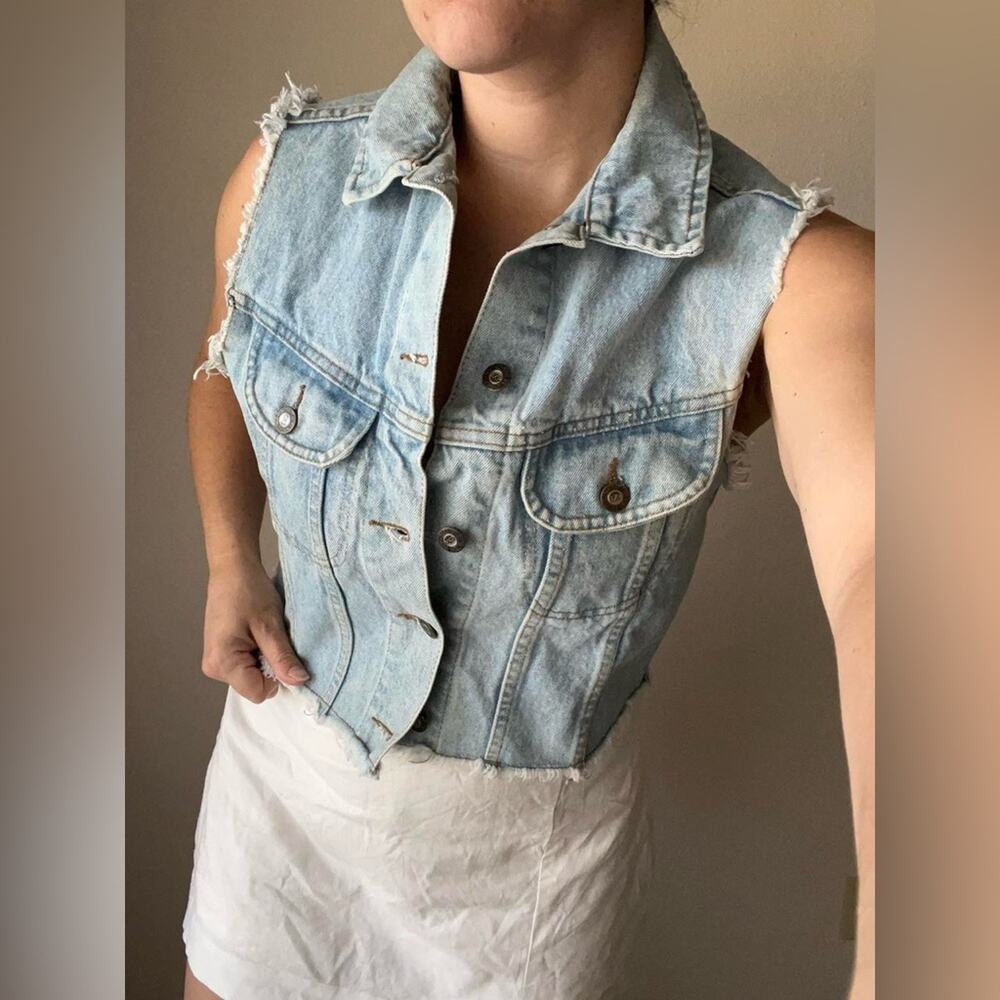 Vintage 90s express jeans denim vest lightwash western biker grunge cowboy rodeo